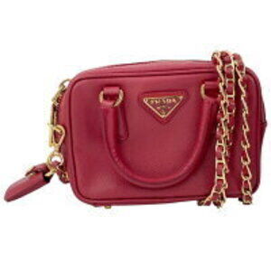 Prada Boston Bag Shoulder Red Saffiano Leather